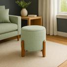 Puff Redondo Banquinho Decorativo Pés Madeira Boucle Verde