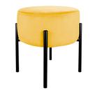 Puff Redondo Base Metálica Preta Suede Amarelo - Vallisa Decor