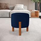 Puff Redondo Decorativo New Zeus com Pés em Madeira Maciça Suede Azul Marinho