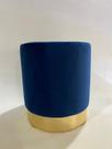 Puff Redondo em Veludo Azul com Base Dourada, Decorativo para Sala moveis