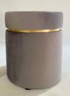 Puff Redondo em Veludo Cinza com Detalhe Dourado, Decorativo para sala moveis Puff Redondo em Veludo Cinza com Detalhe Dourado, Decorativo para sala moveis