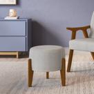 Puff Redondo Estofado com Pés de Madeira Ref 200