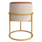 Puff Redondo Iron Base De Ferro Couro Bege Caramelo