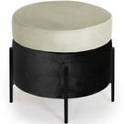 Puff Redondo Lewis 45x45cm Pés Preto Suede Preto/Suede Creme - Nexta Casa