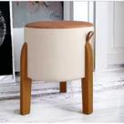 Puff Redondo Luma Linho Couro Bege/caramelo