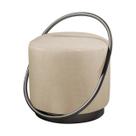 Puff Redondo Lunar em Linho e Base Metal Preto