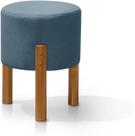 Puff Redondo Luxo Decorativo Charme Thor com Pés de Madeira Linho Azul - PC MÓVEIS