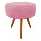 Puff Redondo Pés de Madeira Decorativo Suede Rosa