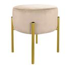 Puff Redondo Suede Bege Base Metálica Dourada - Belliv Decor