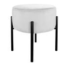 Puff Redondo Suede Branco Base Metálica Preto - Belliv Decor