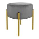 Puff Redondo Suede Cinza Base Metálica Dourada - Belliv Decor