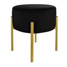 Puff Redondo Suede Preto Base Metálica Dourada - Belliv Decor