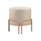 Puff Redondo Torvi em Linho e Base Metal Dourado