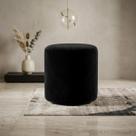 Puff Redondo Veludo Preto Sala Banqueta Luxo Quarto Premium