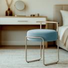 Puff Sala Redondo Evans Base Metal Champagne Tecido Boucle Cores