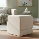 Puff Sense Bouclé Bege Premium Assento Extra Decorativo Para Sala Quarto Design Moderno Linhas Orgânicas