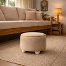 Puff Suede Bege Decorativo Confortável Para Sala