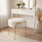 Puff Theo Redondo Base Dourada Bouclé Decorativo para Sala de Estar Cor:Off White