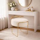 Puff Theo Redondo Base Dourada Bouclé Decorativo para Sala de Estar Cor:Off White