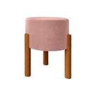 Puff Thor Banquinho Redondo Pés Em Madeira Maciça Suede Rosa