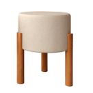 Puff Thor Em Linho Pés Em Eucalipto Redondo Pufe Sala