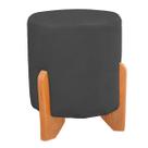 Puff Thor Luxo Madeira Maciça Redondo Suede Cinza Escuro
