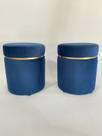puffs kit 2 decorativo redondo azul com cinta dourada superior elegante luxo