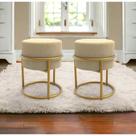 Puffs Luxo Estofado Linho Bege com Aço Dourado kit 2 Banqueta Decorativa para Sala Quarto Escritório Penteadeira Elegant Puffs Luxo Estofado Linho Bege com Aço Dourado kit 2 Banqueta Decorativa para Sala Quarto Escritório Penteadeira Elegant