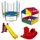 Pula Pula Trampolim Cama Elástica 1,83m Barraquinha Piscina de Bolinhas Quadrada 1,00m Escorregador Médio Gangorra 1 Lugar