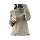 Pulôver Elegante Feminino Em Lã Merino E Cashmere Com Gola Alta E Mangas Longas