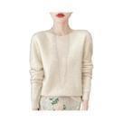 Pulôver Feminino 100% Lã Merino Cashmere Com Gola Redonda E Manga Longa, Moda Outono Inverno Y2K