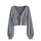 Pulôver feminino Crop Top ZAFUL com manga lanterna canelada em forma de asa de morcego Pulôver feminino Crop Top ZAFUL com manga lanterna canelada em forma de asa de morcego
