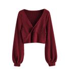 Pulôver feminino Crop Top ZAFUL com manga lanterna canelada em forma de asa de morcego Pulôver feminino Crop Top ZAFUL com manga lanterna canelada em forma de asa de morcego
