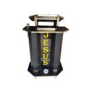 Pulpito de madeira com led colorida e porta microfone