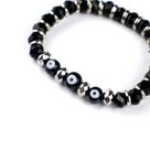 Pulseira 3 Olho Grego Preta Prateada Cristal e Silicone