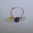 Pulseira 3 pedras brutas ametista + citrino + cristal