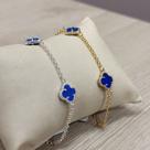 Pulseira 3 trevos azul celeste ouro
