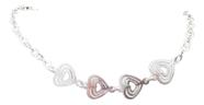 Pulseira 4 Corações Diamantada 18,5 Cm Prata 925 Legítima
