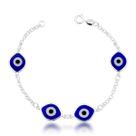 Pulseira 4 Olhos Gregos Sintéticos Azul Escuro grande Prata 925