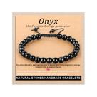 Pulseira AD Beads de Ônix 6 mm Ajustável Feita à Mão em Pedra Natural
