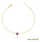 Pulseira Adulto Ouro 18k 0,750 Coração De Zircônia 5mm 19cm Ametista Roxa