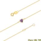 Pulseira Adulto Ouro 18k 750 Coração De Zircônia 5mm- 20cm Ametista Roxa