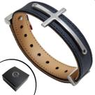 Pulseira Ajustável Cruz Bracelete Couro Legítimo Crucifixo Jesus Fé Inox
