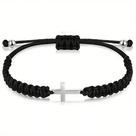 Pulseira Ajustável De Corda Preta Com Crucifixo No Meio Pulseira Ajustável De Corda Preta Com Crucifixo No Meio
