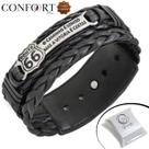 Pulseira Ajustável De Couro Masculina Route 66 Moto Preto Motocicleta