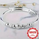 Pulseira Ajustável De Prata Esterlina 925 Com Contas Para Mulheres, Acessório De Joias Elegante E