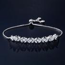 Pulseira Ajustável De Zircônia Com Pingente De Flor Prateada Para Mulheres, Joia De Moda Para