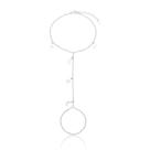 PULSEIRA ANEL 20CM COM PINGENTE ESTRELA E LUA - Prata Banhado a Ródio