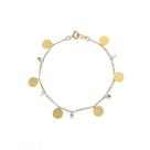 Pulseira Anne Corrente Elo Português com 6 chapinhas com textura e 5 Zircônias Cristal banhada em ouro 18k