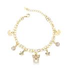 Pulseira Banhada a Ouro 18k com Cristais e Charmes de Borboleta e Flor - Joia Fina
